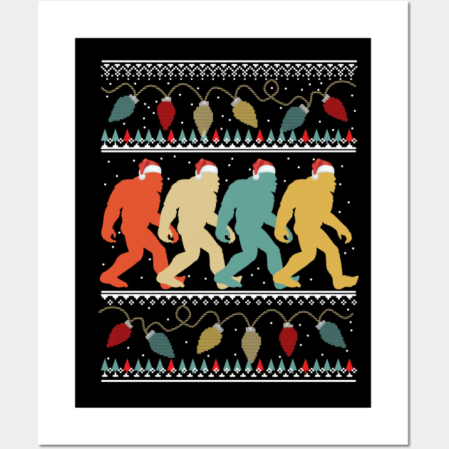 Bigfoot Santa Hat Christmas Sasquatch Xmas Lights Wall Art by JameMalbie